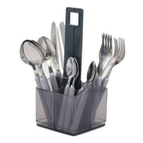 Flamefield 16 Piece Cutlery Set in Holder Grey Pursuit Worldwide